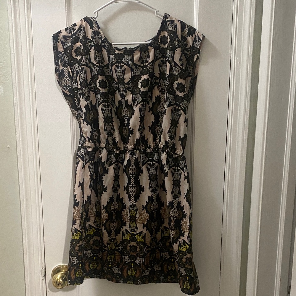 BeBop Black Cream Abstract Print Dress Large